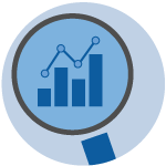 icon of a microscope looking at a bar chart