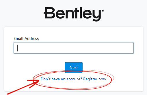 Step 1 to register new email address for Benley Software
