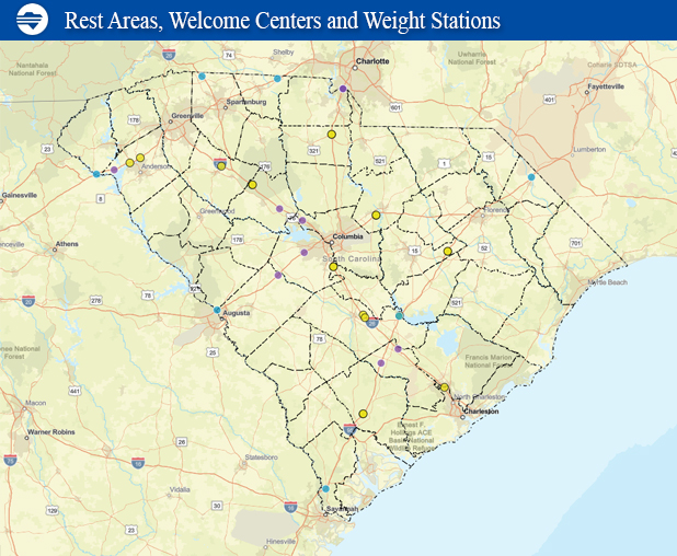SC Rest Area and Welcome Center map