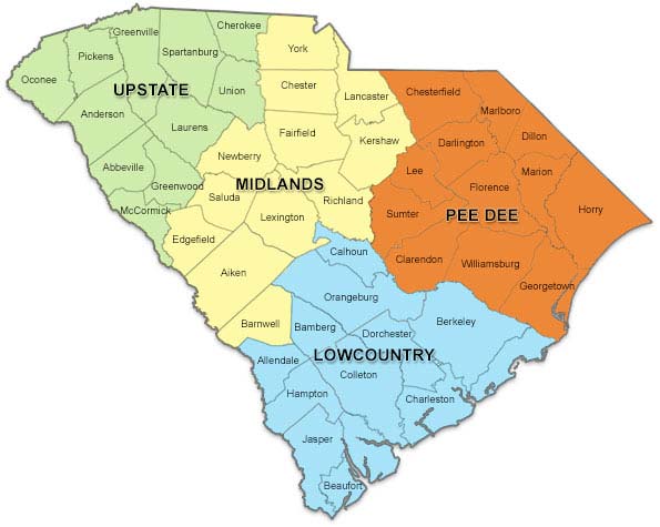 South Carolina Regional Map PeeDee Overlay