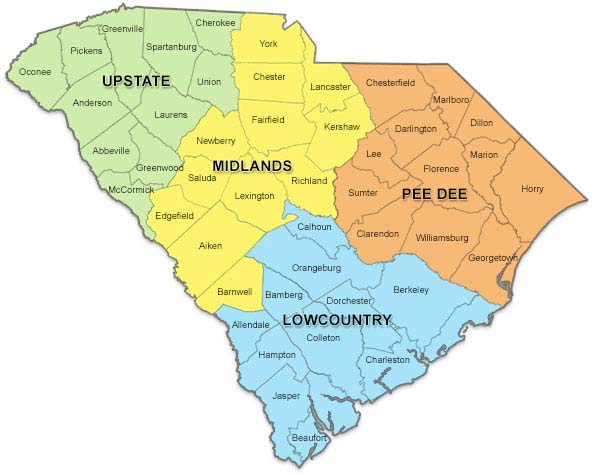 South Carolina Regional Map Midlands Overlay