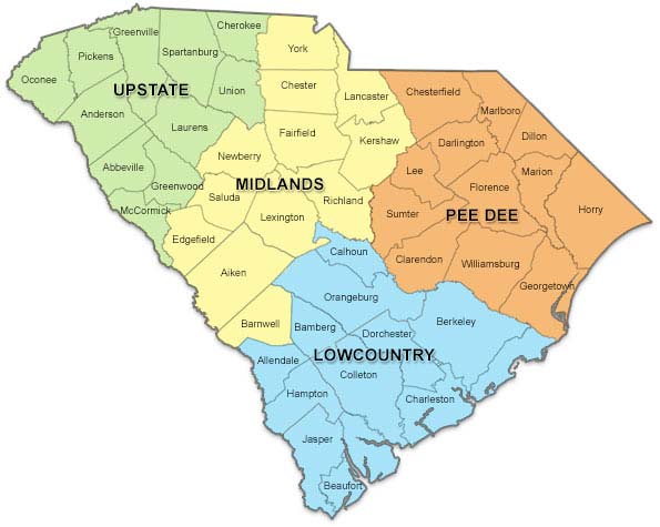 25 South Carolina Regions Map Online Map Around The World